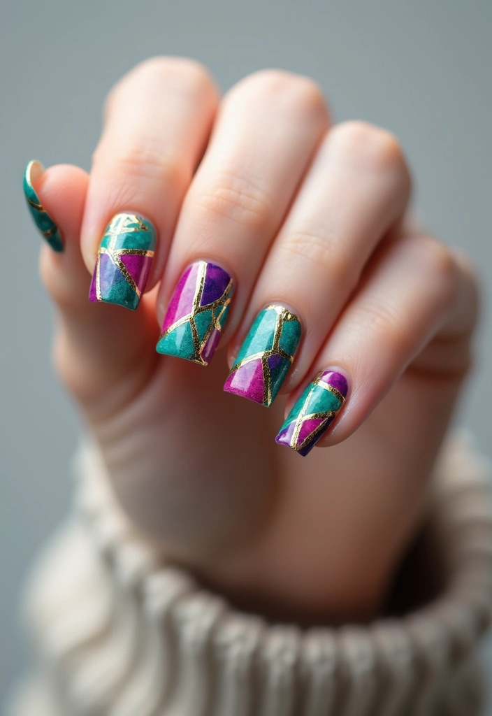 50 Classic Square Nail Ideas for Timeless Geometric Appeal - 25. Geometric Mosaic