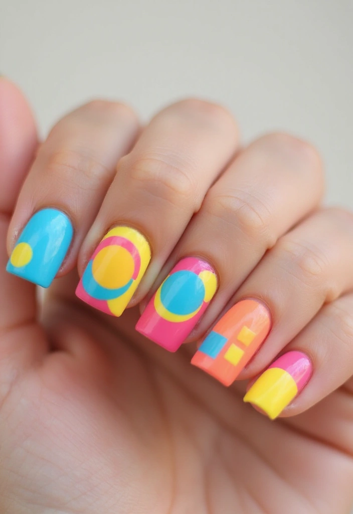 50 Classic Square Nail Ideas for Timeless Geometric Appeal - 29. Retro Geometric Designs