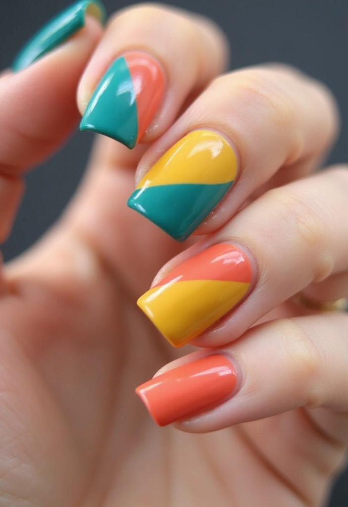 50 Classic Square Nail Ideas for Timeless Geometric Appeal - 3. Geometric Color Block