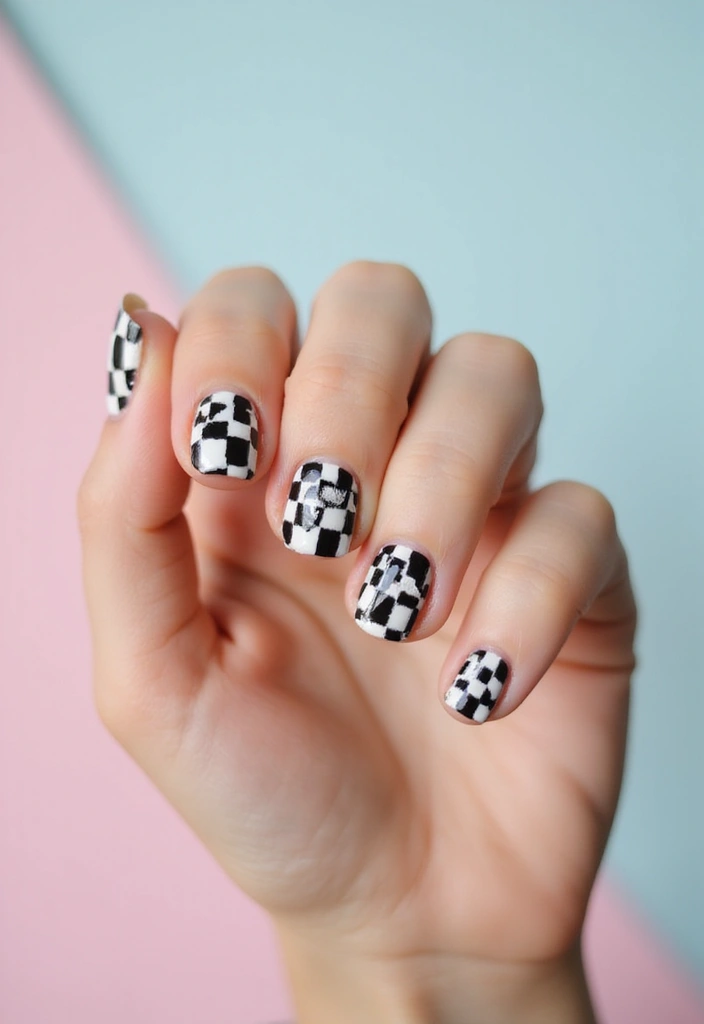 50 Classic Square Nail Ideas for Timeless Geometric Appeal - 31. Stylish Checkerboard