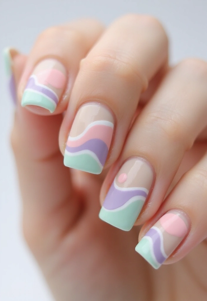 50 Classic Square Nail Ideas for Timeless Geometric Appeal - 32. Soft Geometric Waves