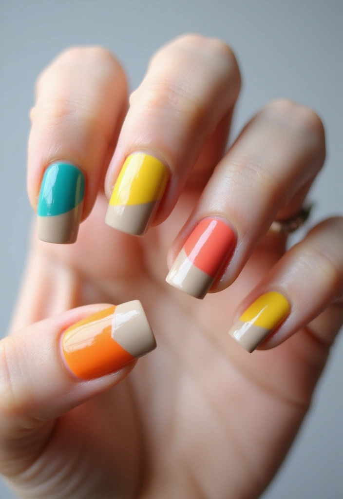 50 Classic Square Nail Ideas for Timeless Geometric Appeal - 33. Block Color Patterns