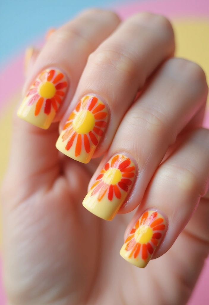 50 Classic Square Nail Ideas for Timeless Geometric Appeal - 34. Radiant Sunburst