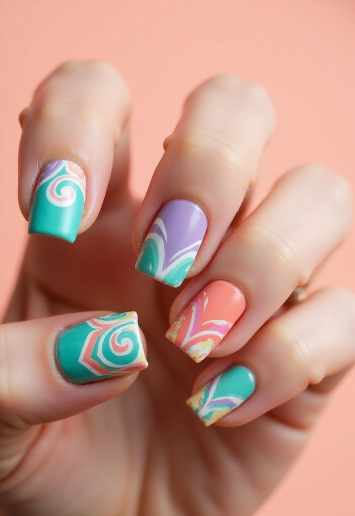 50 Classic Square Nail Ideas for Timeless Geometric Appeal - 38. Artistic Swirls