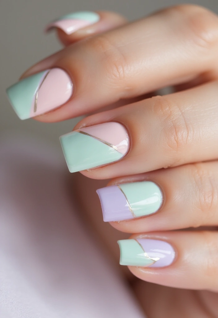 50 Classic Square Nail Ideas for Timeless Geometric Appeal - 43. Soft Geometric Lines