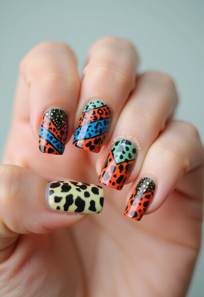 50 Classic Square Nail Ideas for Timeless Geometric Appeal - 47. Geometric Animal Print