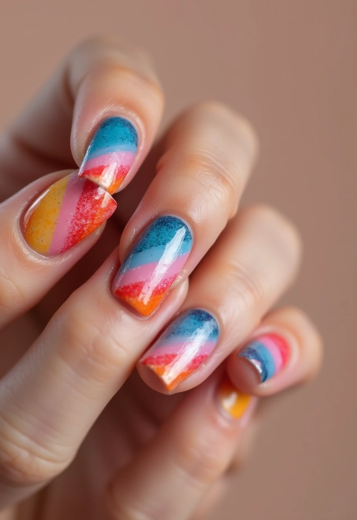 50 Classic Square Nail Ideas for Timeless Geometric Appeal - 48. Gradient Geometric Stripes