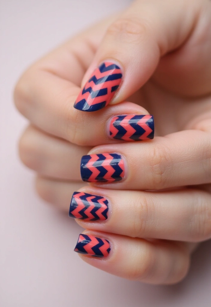 50 Classic Square Nail Ideas for Timeless Geometric Appeal - 5. Chevron Design