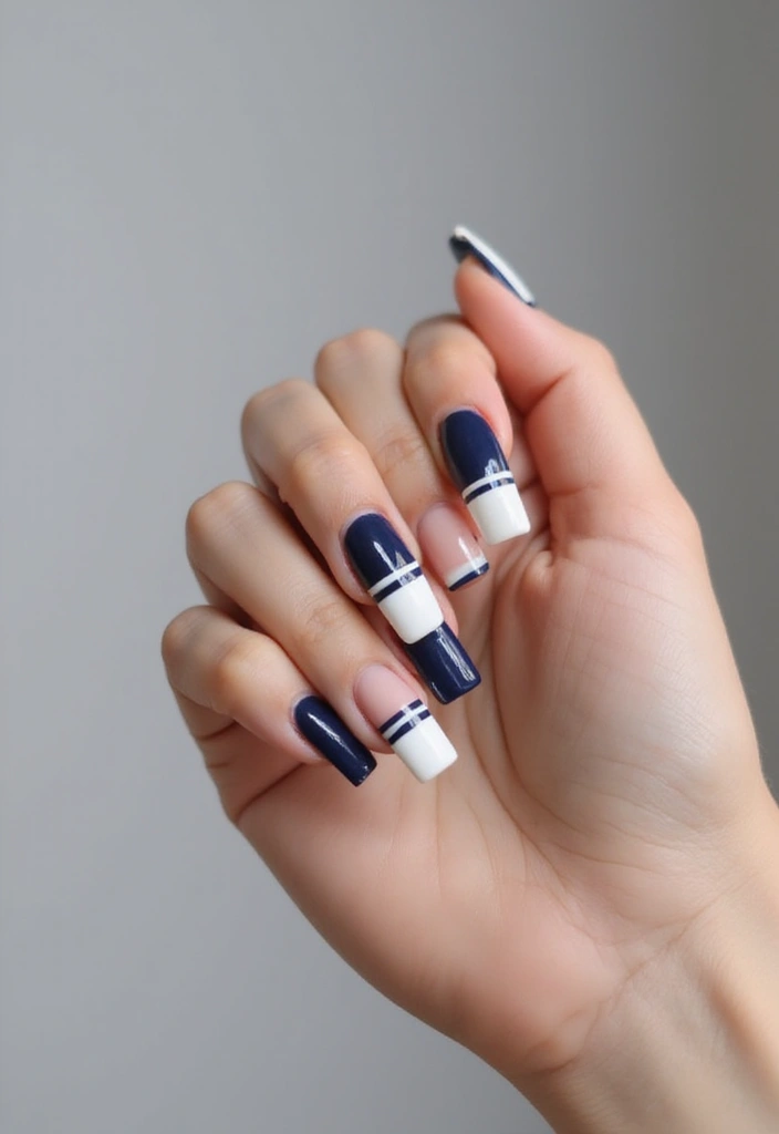 50 Classic Square Nail Ideas for Timeless Geometric Appeal - 7. Striped Elegance