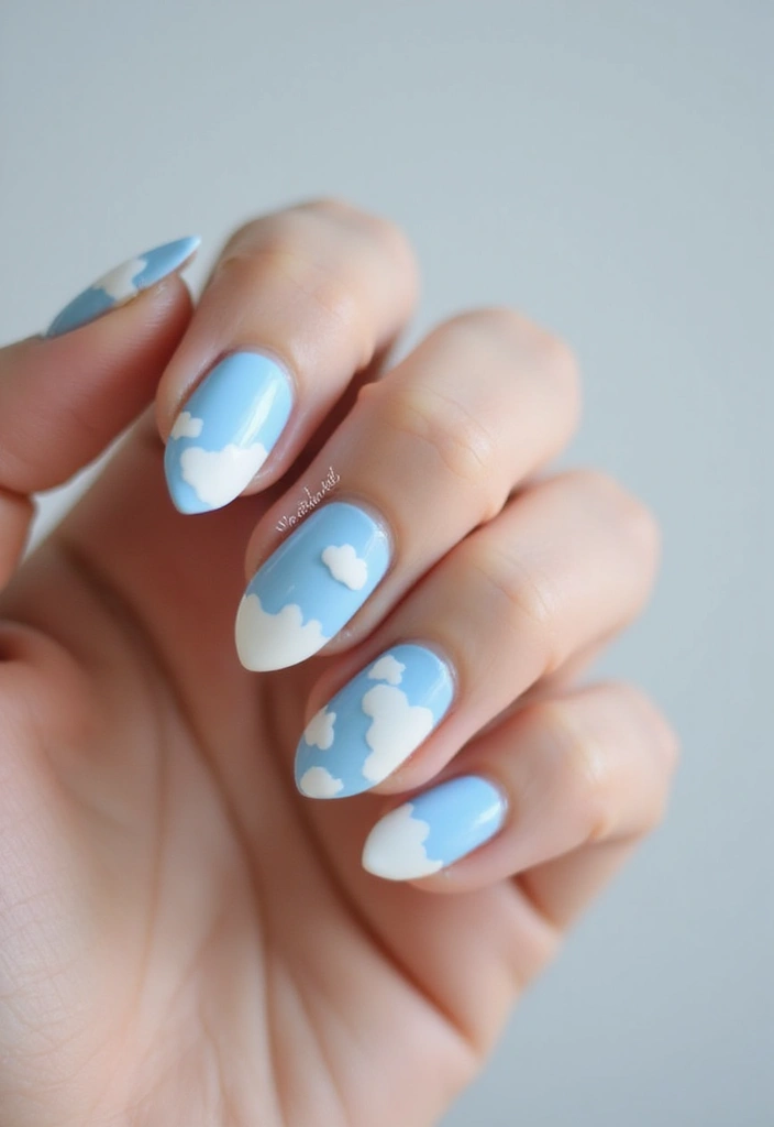 50 Cool Blue Nail Ideas for Tranquil - 14. Windy Sky Nails