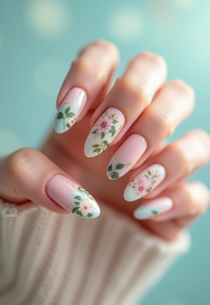 50 Cool Blue Nail Ideas for Tranquil - 16. Blue Floral Patterns