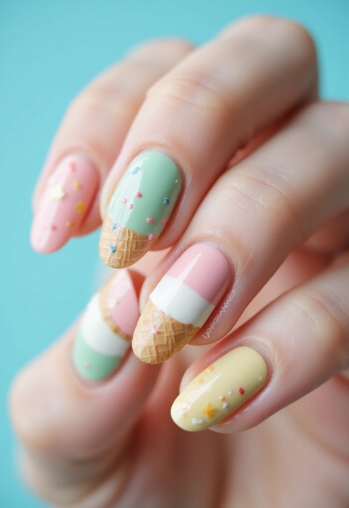 50 Cool Blue Nail Ideas for Tranquil - 18. Blue Ice Cream Delight