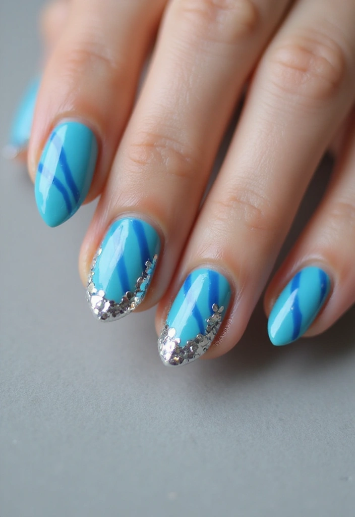 50 Cool Blue Nail Ideas for Tranquil - 2. Calming Azure Stripes