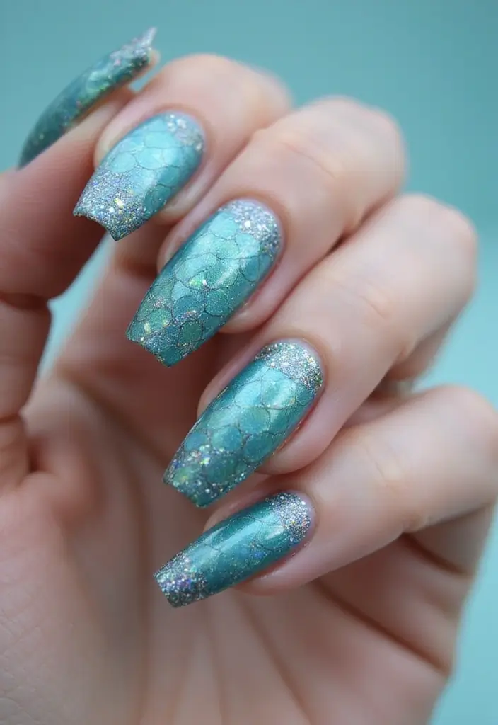 50 Cool Blue Nail Ideas for Tranquil - 20. Sparkling Mermaid