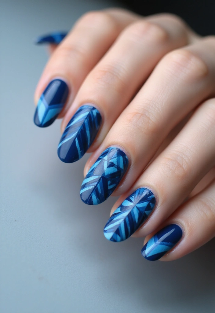 50 Cool Blue Nail Ideas for Tranquil - 21. Blue Geometric Designs