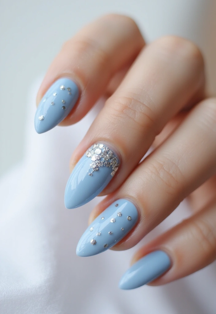 50 Cool Blue Nail Ideas for Tranquil - 26. Blue and Silver Dots
