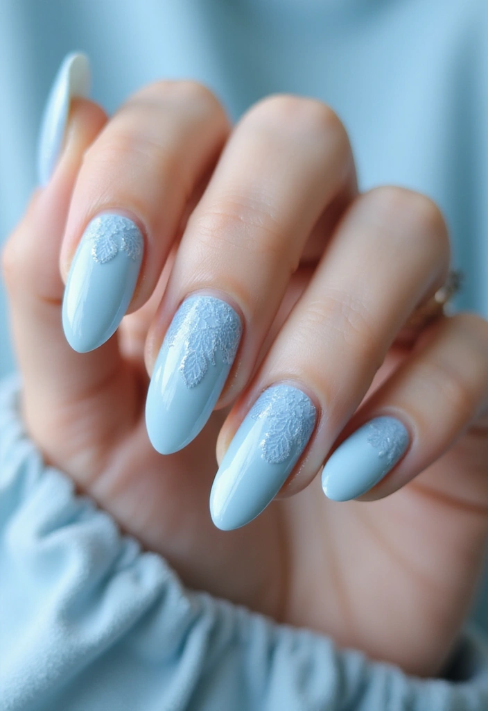 50 Cool Blue Nail Ideas for Tranquil - 27. Blue Lace Overlay