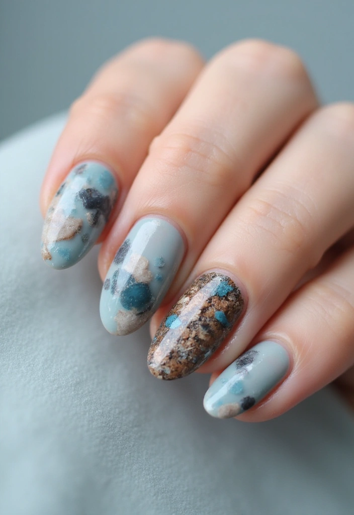 50 Cool Blue Nail Ideas for Tranquil - 28. Ocean Pebbles