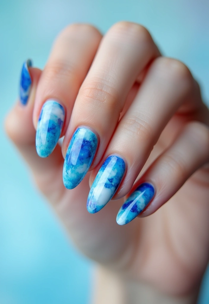 50 Cool Blue Nail Ideas for Tranquil - 29. Blue Watercolor Effect