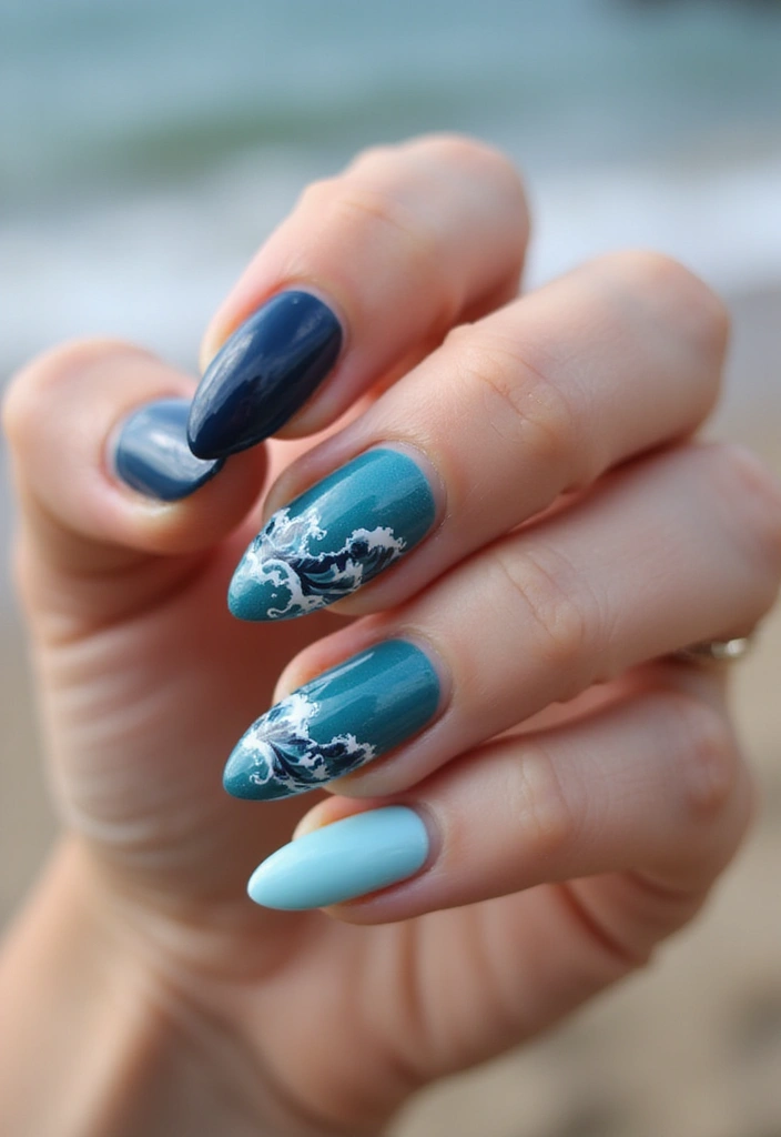 50 Cool Blue Nail Ideas for Tranquil - 33. Tranquil Waves