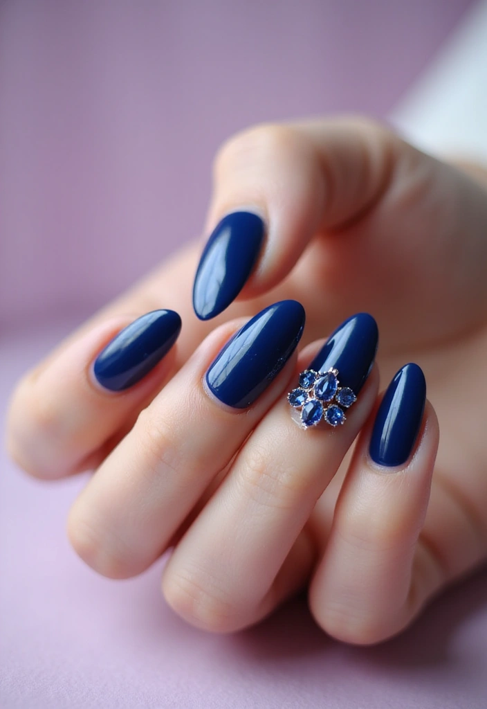 50 Cool Blue Nail Ideas for Tranquil - 34. Blue Gem Accents