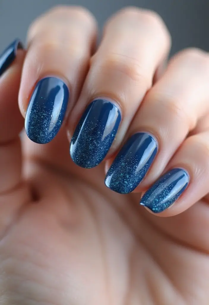 50 Cool Blue Nail Ideas for Tranquil - 38. Classic Blue Glitter Fade