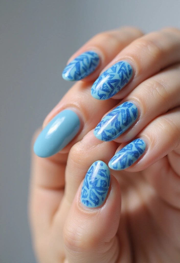 50 Cool Blue Nail Ideas for Tranquil - 40. Blue Aztec Patterns