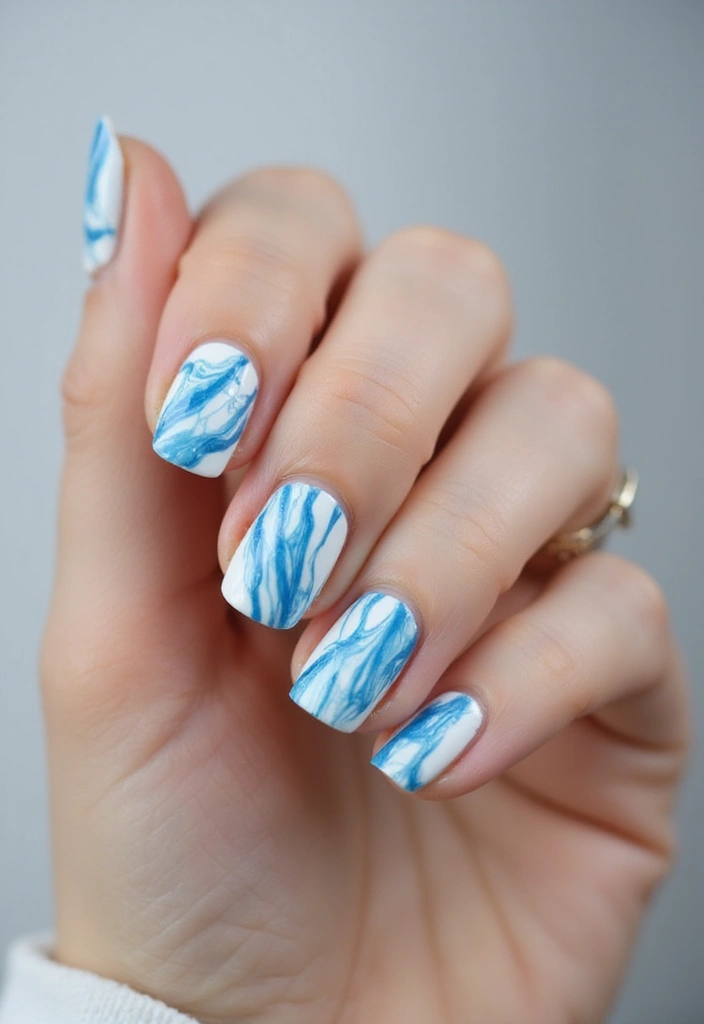 50 Cool Blue Nail Ideas for Tranquil - 48. Azure Marble Swirls