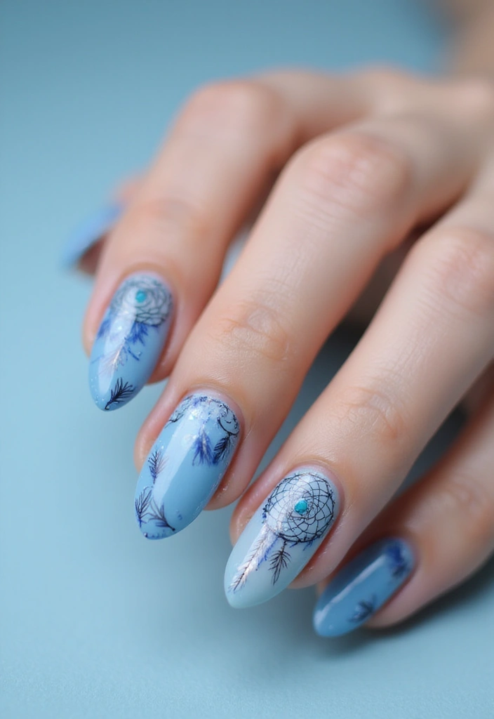 50 Cool Blue Nail Ideas for Tranquil - 49. Blue Dreamcatcher