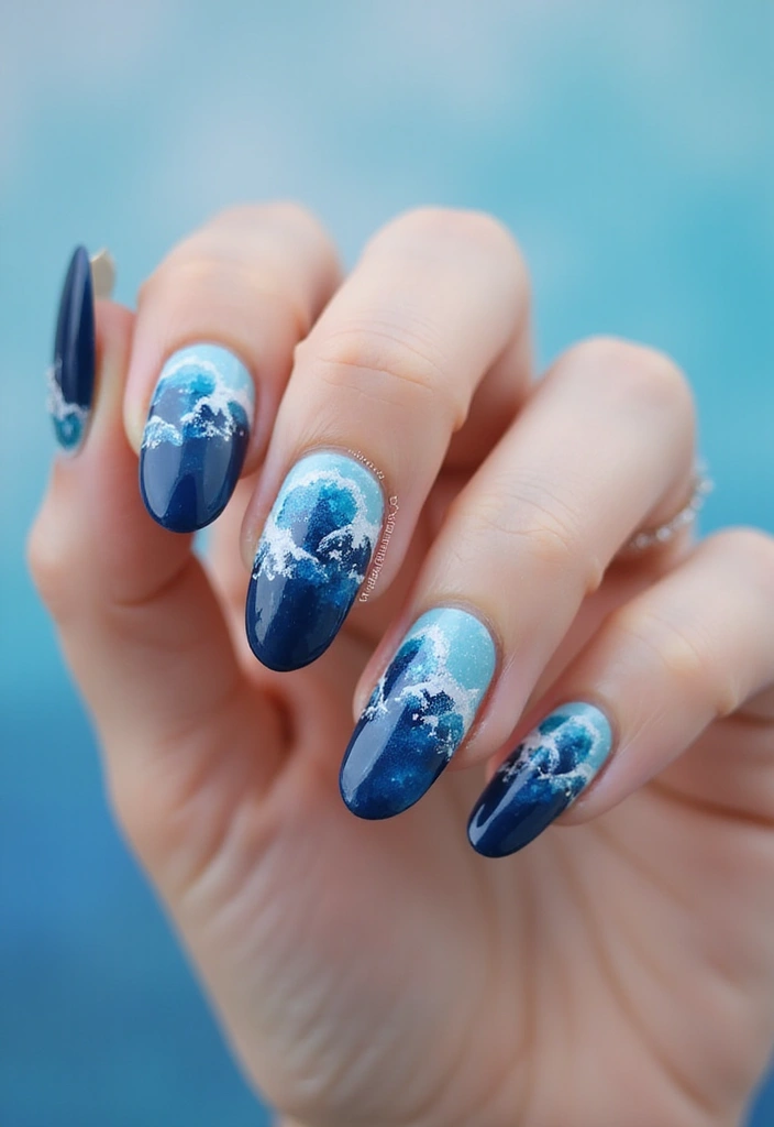 50 Cool Blue Nail Ideas for Tranquil - 6. Tidal Wave Art