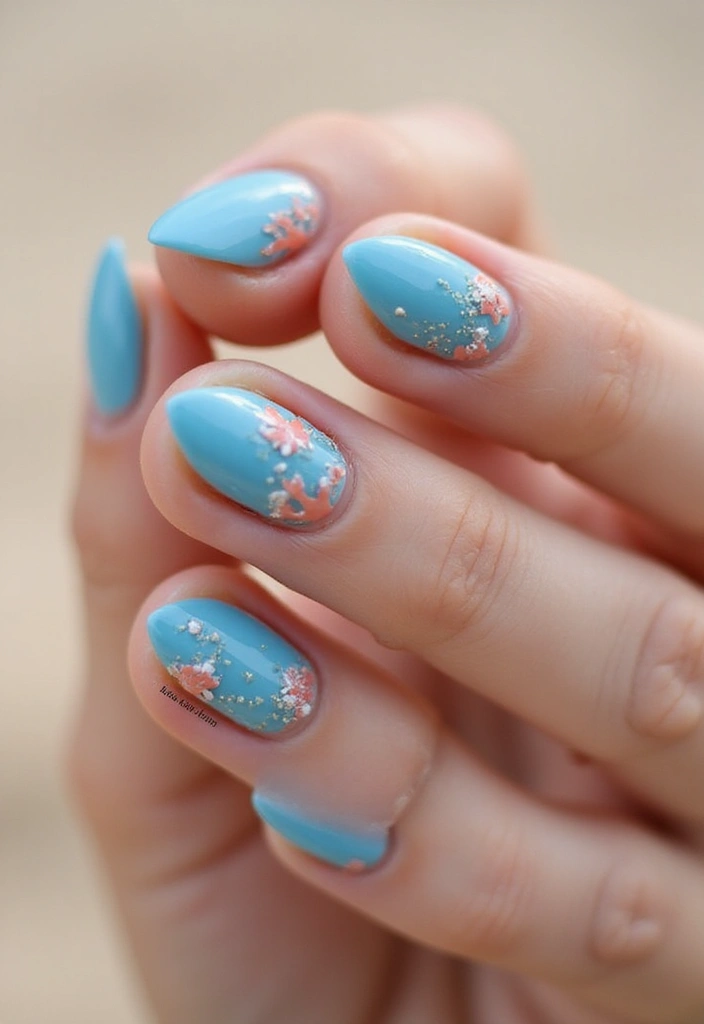 50 Cool Blue Nail Ideas for Tranquil - 8. Coral Reef Inspiration