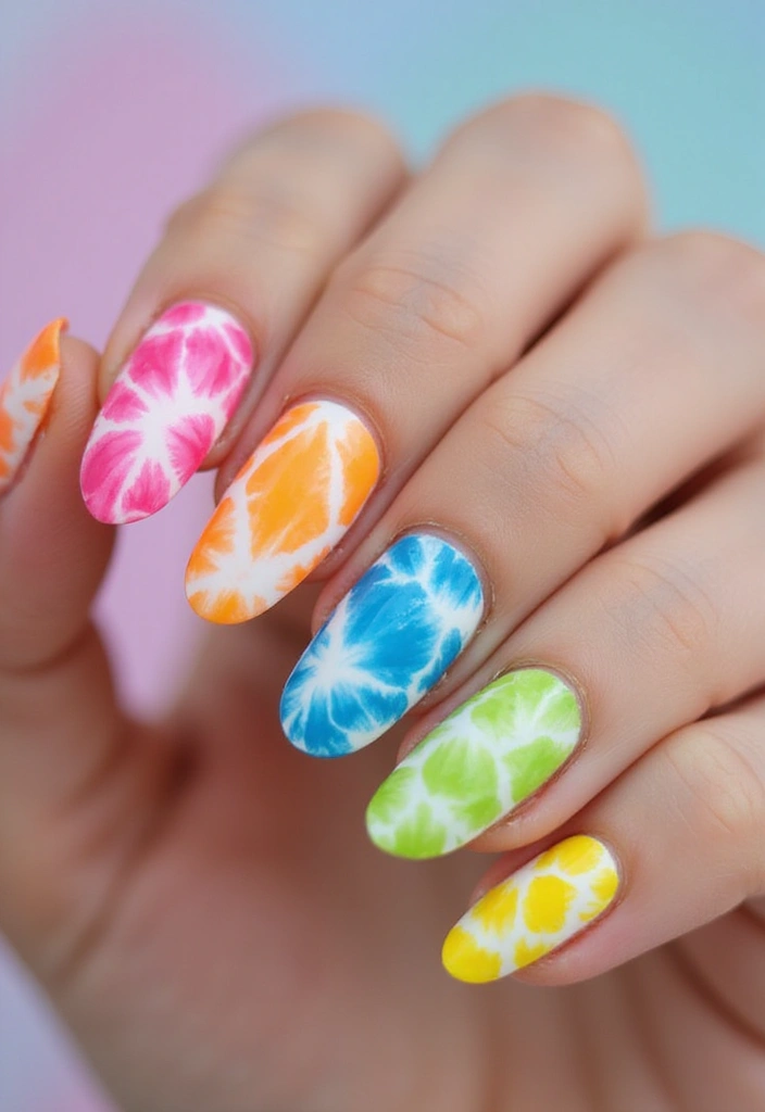 50 Creative Nail Art Design Ideas for Explosive Artistic Expression - 11. Tie-Dye Trend with Eco-Conscious Colors