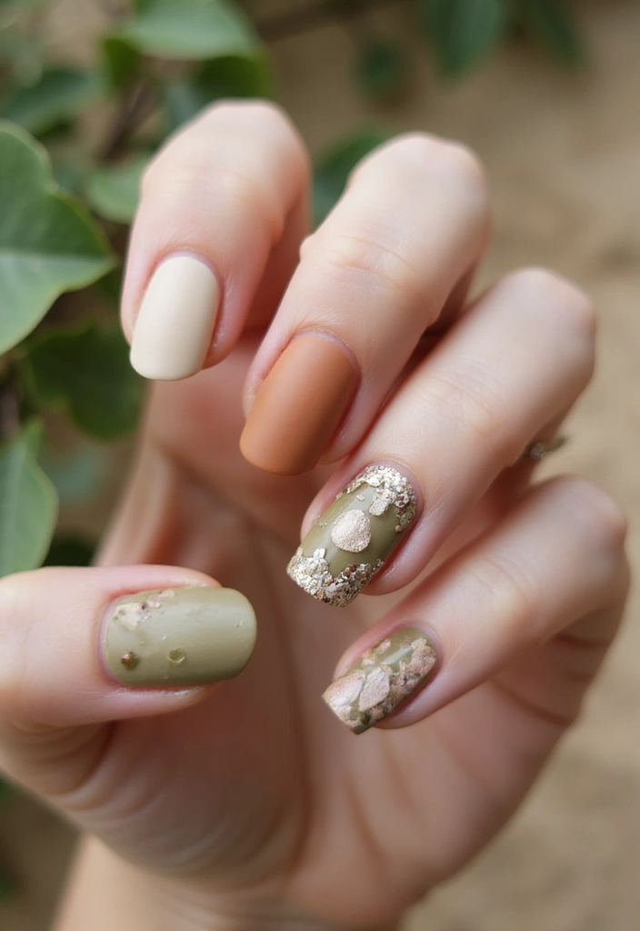 50 Creative Nail Art Design Ideas for Explosive Artistic Expression - 2. Earthy Tones and Natural Textures
