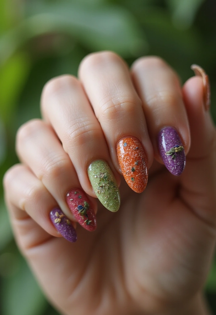 50 Creative Nail Art Design Ideas for Explosive Artistic Expression - 30. Textured Nail Art with Natural Materials