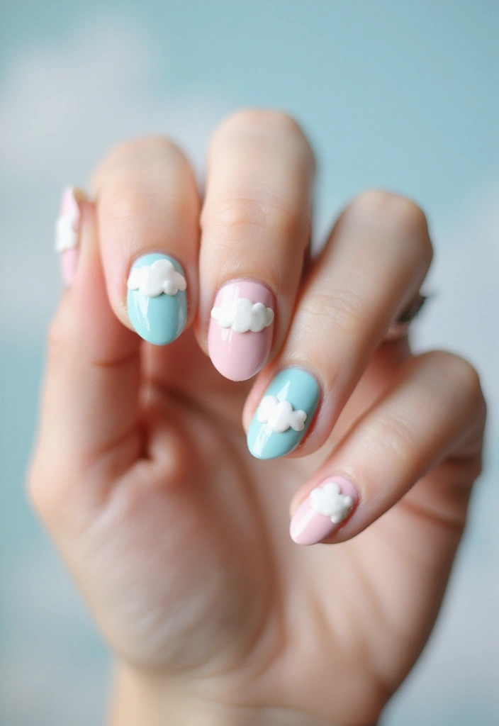 50 Creative Nail Polish Ideas for Colorful Explosions - 32. Whimsical Cloud Nails