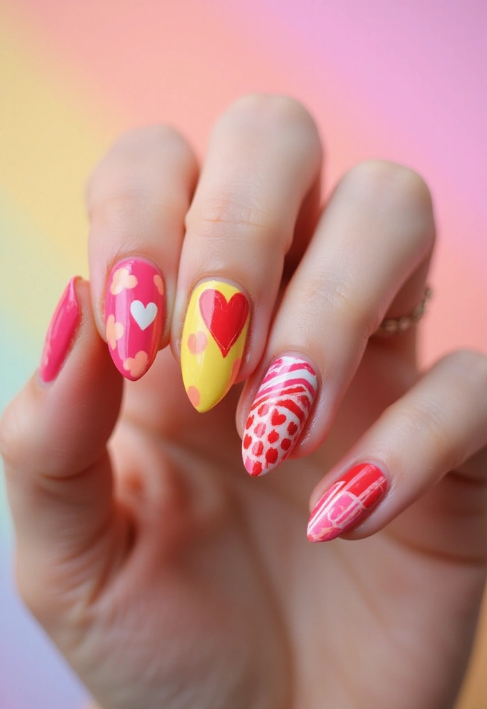 50 Creative Nail Polish Ideas for Colorful Explosions - 49. Cheerful Heart Nails