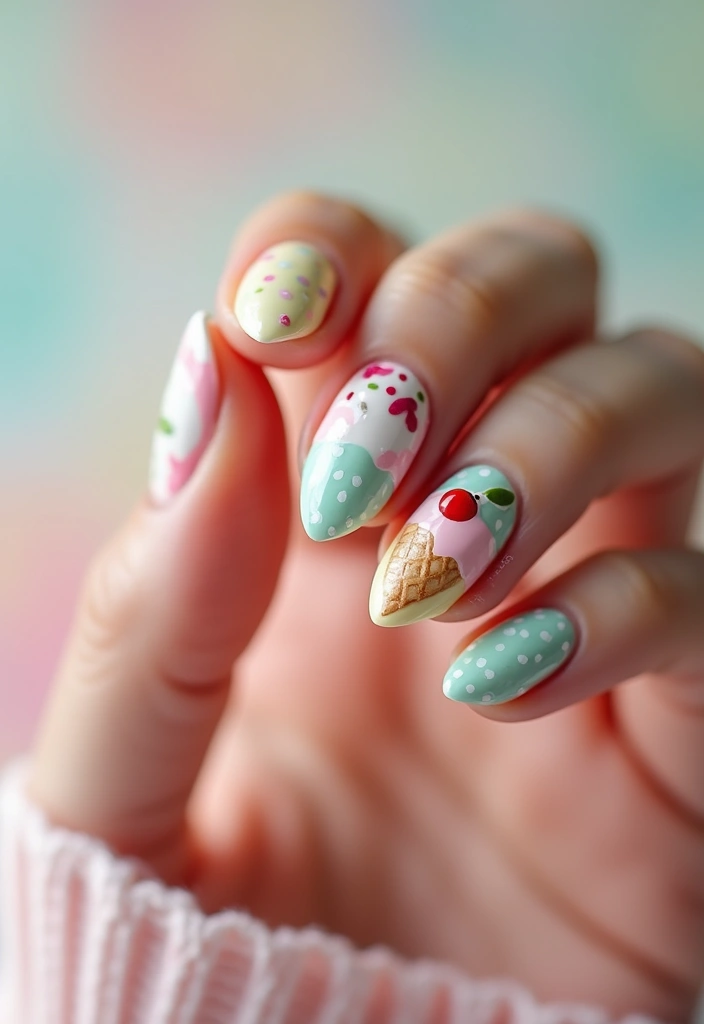 50 Creative Nail Polish Ideas for Colorful Explosions - 50. Cool Ice Cream Nails
