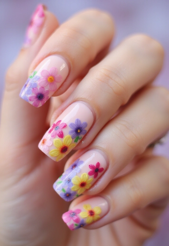 50 Daring Designs: Eco-Friendly Acrylic Nail Ideas for Durable Beauty - 2. Floral Fantasy