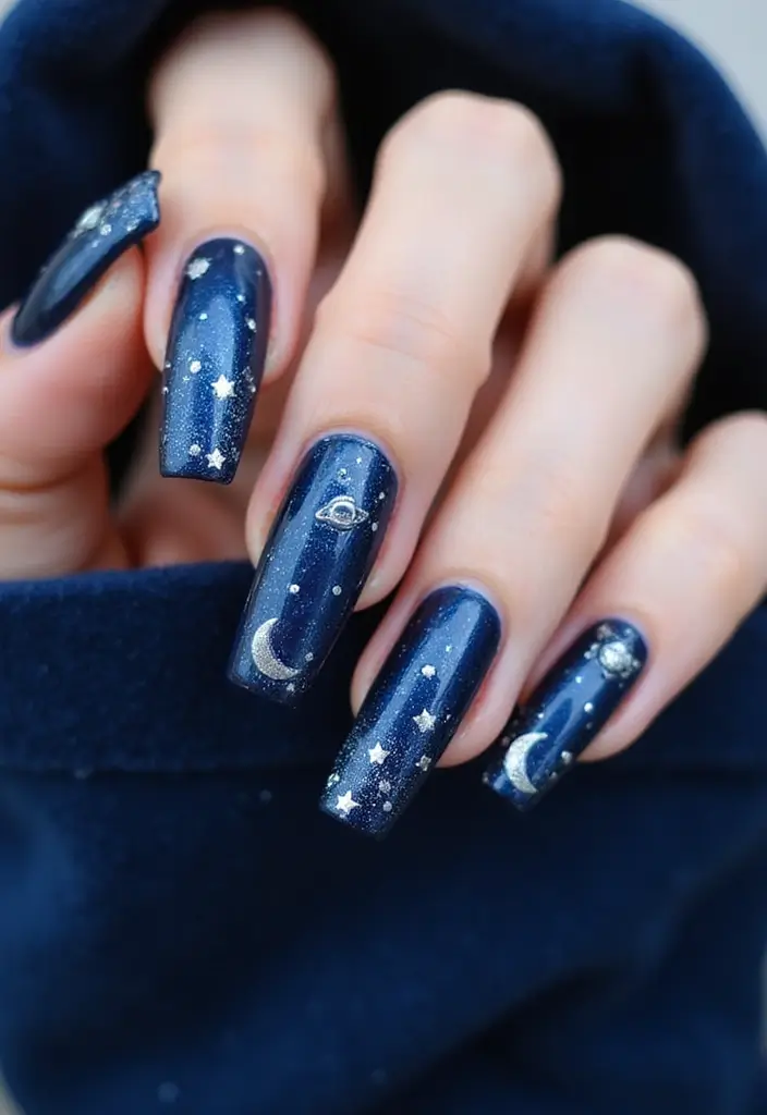 50 Daring Designs: Eco-Friendly Acrylic Nail Ideas for Durable Beauty - 27. Celestial Bodies