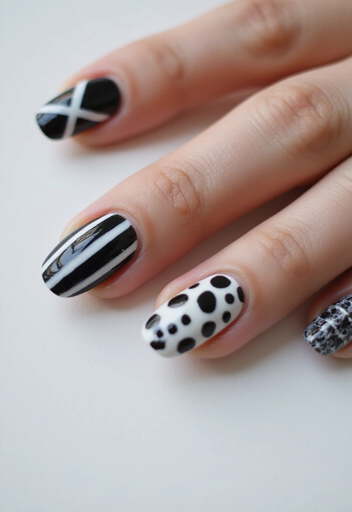 50 Daring Designs: Eco-Friendly Acrylic Nail Ideas for Durable Beauty - 32. Edgy Black and White