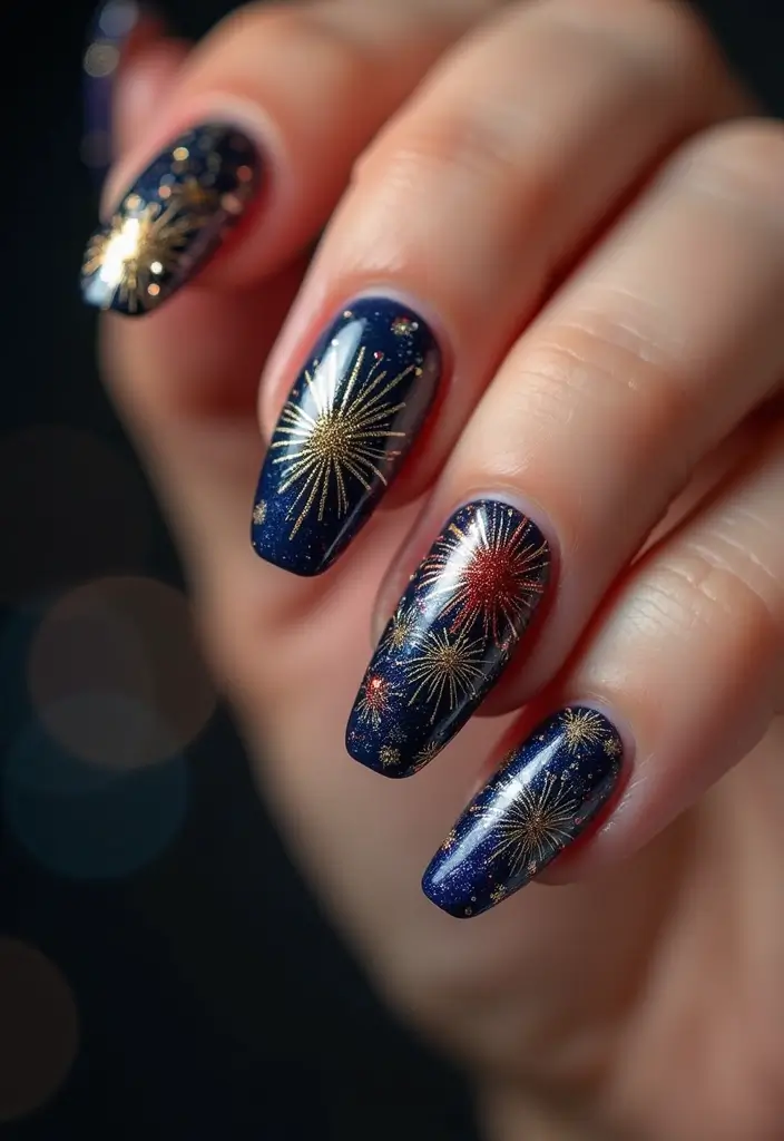 50 Daring Designs: Eco-Friendly Acrylic Nail Ideas for Durable Beauty - 39. Celebratory Fireworks