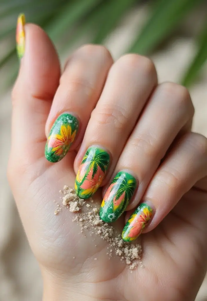 50 Durable Gel Nail Ideas for Long-Lasting - 14. Tropical Paradise