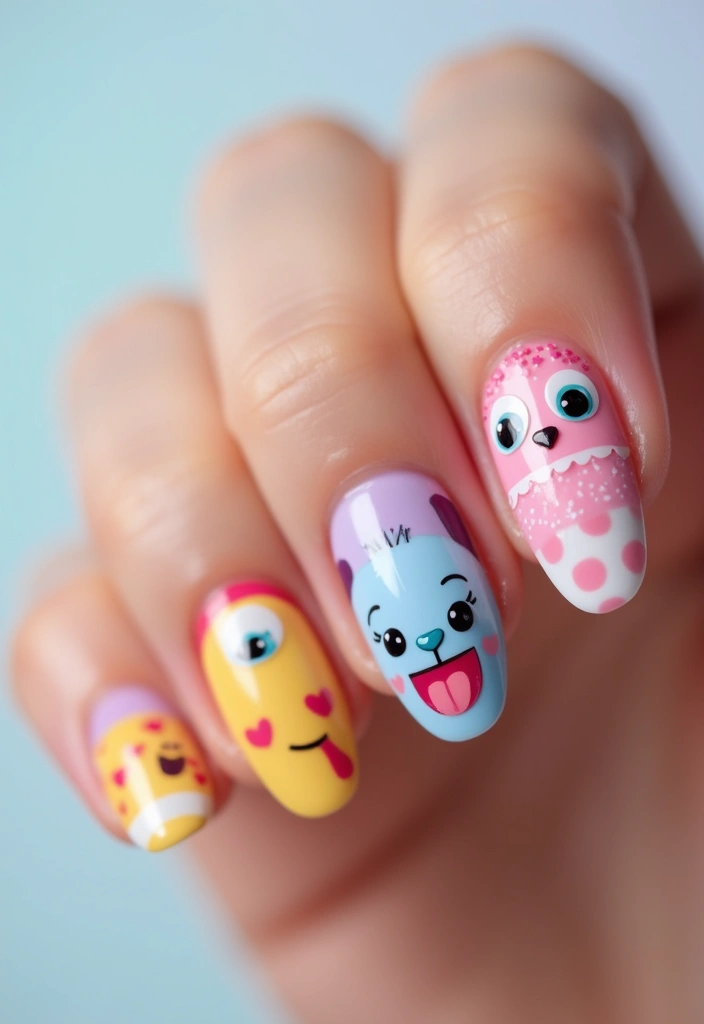 50 Durable Gel Nail Ideas for Long-Lasting - 19. Cute Characters