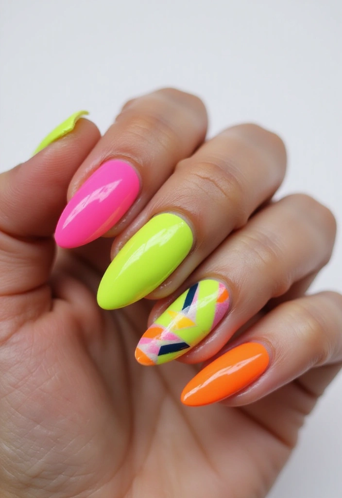 50 Durable Gel Nail Ideas for Long-Lasting - 32. Neon Lights