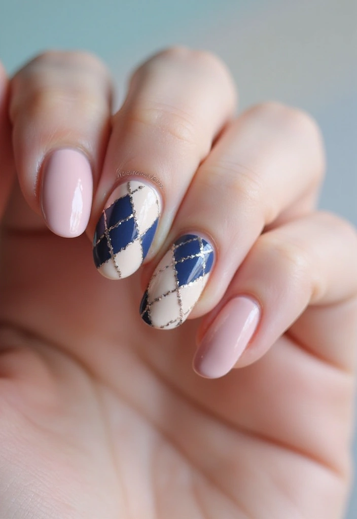50 Durable Gel Nail Ideas for Long-Lasting - 44. Classy Argyle
