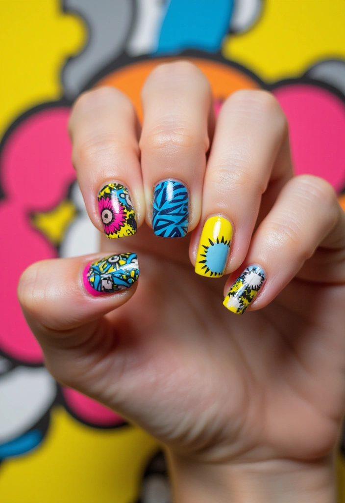 50 Easy Nail Ideas for Quick Beauty Fixes - 25. Playful Pop Art