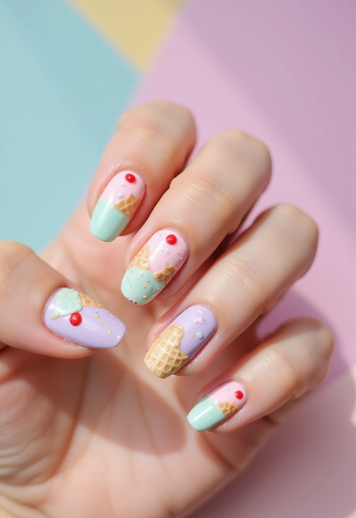 50 Easy Nail Ideas for Quick Beauty Fixes - 30. Sweet Ice Cream