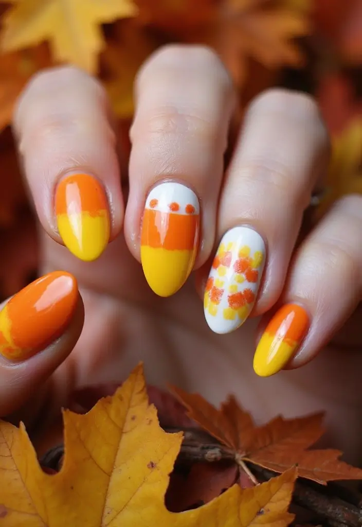 50 Easy Nail Ideas for Quick Beauty Fixes - 33. Cute Candy Corn