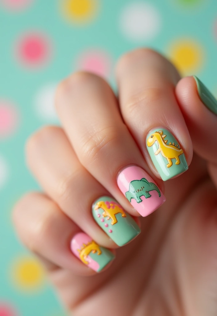 50 Easy Nail Ideas for Quick Beauty Fixes - 38. Cute Dinosaurs