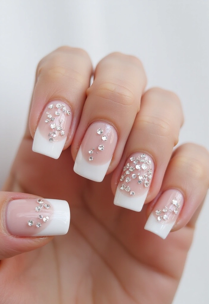 50 French Tip Nail Variations for Elegant Edge-Defining Edges - 17. Sparkling Rhinestone Tips
